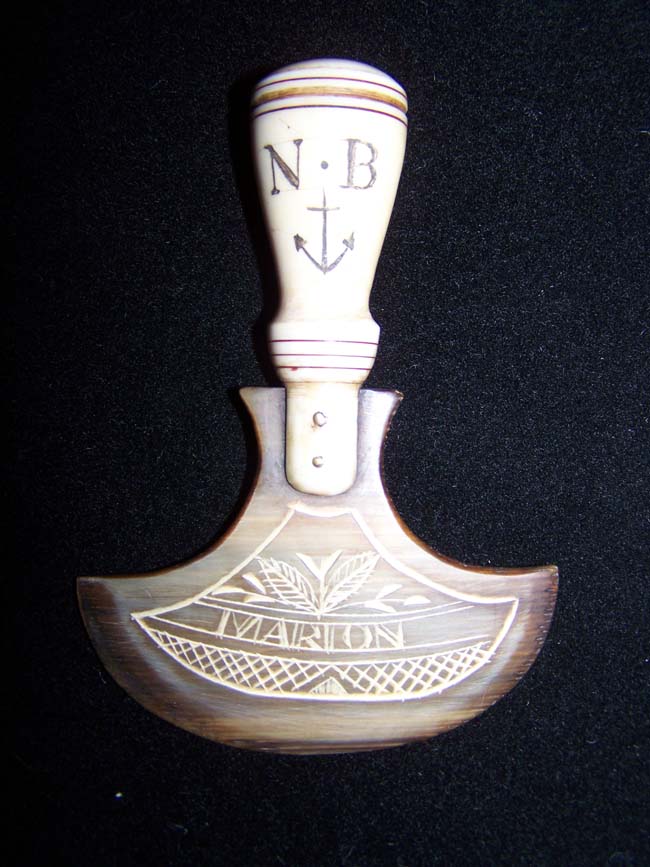 An Ivory Handled Baleen Chopper with the name 'Marion' on it. — image 2